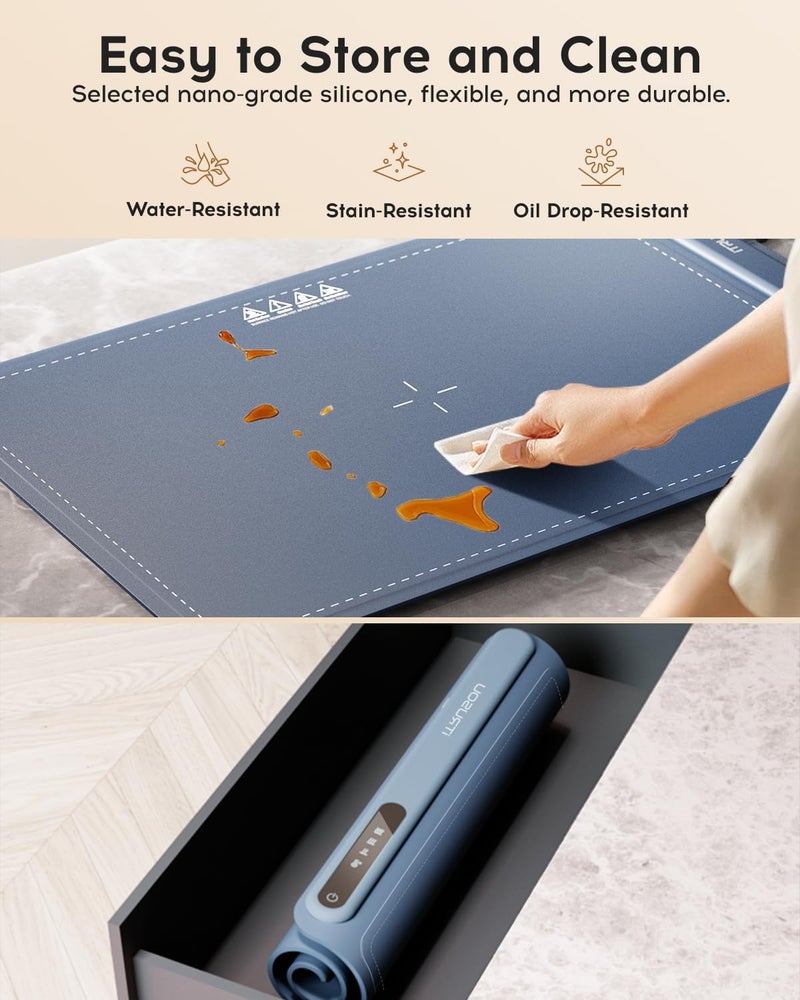 itrusou Electric Warming Tray - Whole-Surface Heating, Rollable & Portable, Premium Silicone Nano-Material, 3 Temperature Settings, Auto Shut-Off - Ideal for Gatherings, Parties, and Everyday Use - Image 5
